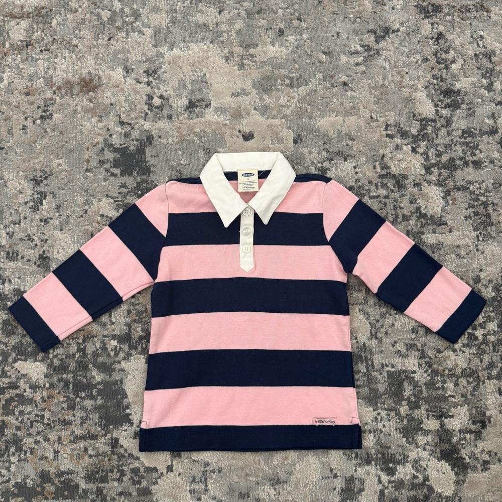 Pink and Navy Striped Kids Polo Shirt